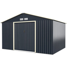 Load image into Gallery viewer, Abri de Jardin en Métal 8,67 340 x 255 x 210 cm avec 2 Portes Coulissantes Verrouillables 4 Trous d’Aération Gris pour Vélo -