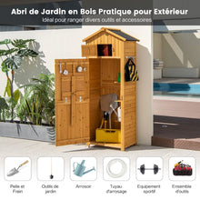 Load image into Gallery viewer, Armoire de Jardin en Bois Imperméable avec Toit Abri de Jardin avec Table Pliable Étagères et 8 Crochets 75x50x180,5CM -