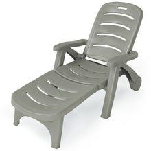 Load image into Gallery viewer, Chaise Longue Pliable Dossier Inclinable  5 Positions avec Roues Intgres pour Terrasse Jardin Piscine 150 kg Gris/Blanc/Bleu -