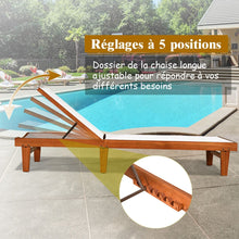 Load image into Gallery viewer, Chaise Longue de Jardin Dossier Inclinable en Bois d'Eucalyptus Tissu Respirant pour Patio Véranda Piscine Charge 180KG -