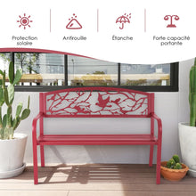 Load image into Gallery viewer, Banc de Jardin en Fer Rsistant de Haute Qualit Style Contemporain 2-3 Places Parfait pour Extrieur 127x60x88cm Rouge -