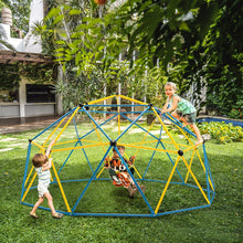 Load image into Gallery viewer, Dôme d'Escalade de 305cm avec Balançoire Cage d'Escalade en Métal Charge Max 363 kg Intérieur Extérieur pour Enfants de 3-10 Ans Jaune/Rouge -