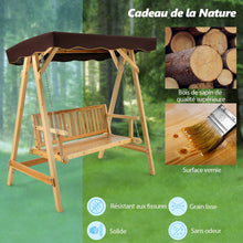 Load image into Gallery viewer, Balancelle de Jardin 2 Places en Bois avec Toit Inclinable Imperméable Chaîne Métallique Réglable Charge 240KG Cadre en A pour Jardin Véranda Cour -