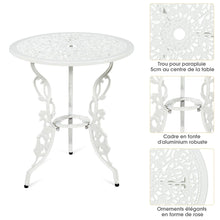 Load image into Gallery viewer, Ensemble Table et 2 Chaises pour Jardin en Aluminium en Forme de Rose Blanc Résistant aux Intempéries -