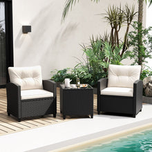 Load image into Gallery viewer, Ensemble de Meubles 3 Pices de Patio en Rotin Charge 180KG Salon de Jardin 2 Fauteuils Table Basse avec Plateau Noir/Beige/Blanc -