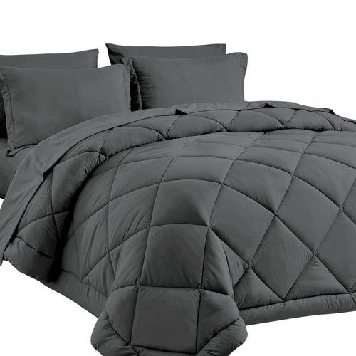 CozyLux Queen Bed in A Bag 7-Pieces Comforter Sets with Comforter and Sheets Dark Grey All Season Bedding Sets with Comforter, Pillow Shams, Flat