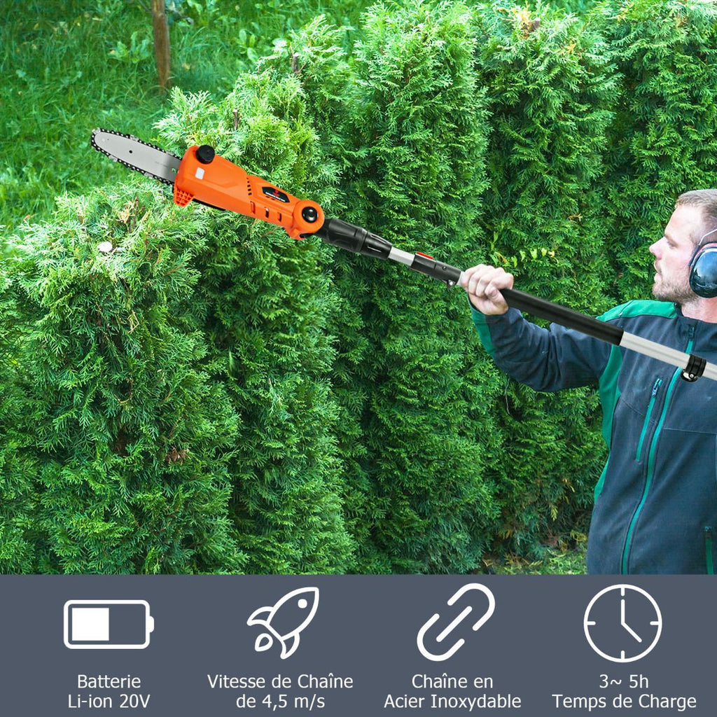 Élagueuse Télescopique sur Perche sans Fil 198 -274 cm Coupe Branche avec Batterie 20V et Chargeur Orange -