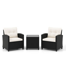 Load image into Gallery viewer, Ensemble de Meubles 3 Pièces de Patio en Rotin Charge 180KG Salon de Jardin 2 Fauteuils Table Basse avec Plateau Noir/Beige/Blanc -