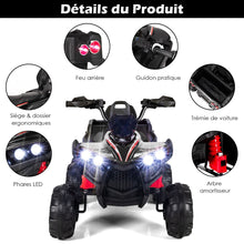 Load image into Gallery viewer, 12V Quad Electrique Enfants avec Lumires LED et Musique Vhicule Electrique Enfants avec Dmarrage Lent Charge 30kg 129 x 69 x 72 cm Noir/Rouge -