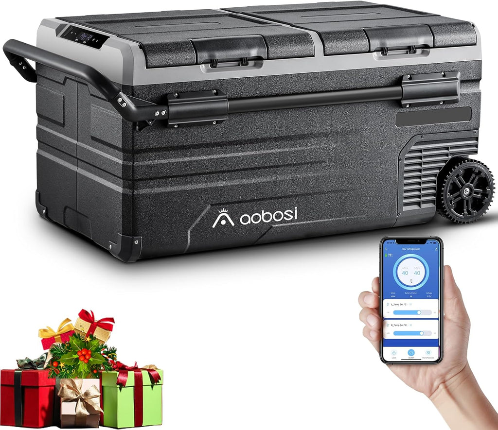 115L Glaciere Electrique Double Zone,Glaciere a Compression WiFi APP,12 V/24 V et 100-240 V Frigo Camping,-20 鈩 20 鈩pour Voiture,Camion,Bateau,Camping,Car,Caravanes,Voyageant,Maison