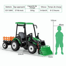 Load image into Gallery viewer, 12V Tracteur lectrique Enfants avec Pelle&amp;Remorque Amovible Vhicule lectrique  6 Roues avec Tlcommande &amp; Musique 3-6 km/h pour 3-8 Ans Jaune/Vert -