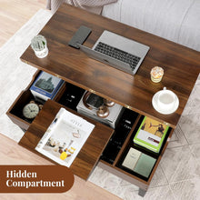 Load image into Gallery viewer, VOWNER Table Basse Relevable, Table de Salon Multifonctionnelle 3 en 1 avec Rangement Caché, Table Basse Convertible Manger de Salon, Couleur Noyer