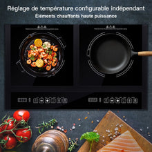 Load image into Gallery viewer, Double Plaque de Cuisson Electrique en Vitrocramique 1800W+1800W 2 Zones 8 Niveaux de Temprature/Puissance Variables Noir -