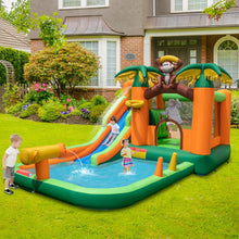 Load image into Gallery viewer, 7 en 1 Ch芒teau Gonflable Tropical  Thme Singe &amp; Palmier avec Toboggan Aquatique avec Piscine &amp; 50 Boules Charge 90kg pour 2 Enfants de 3-10 Ans -