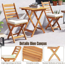 Load image into Gallery viewer, Ensemble Bistrot d'Extérieur en Bois d'Acacia Ensemble de Chaises Pliantes et Table Coussins de Siège Sans Accoudoirs à Dossier Haut Blanc -