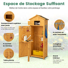 Load image into Gallery viewer, Armoire de Jardin en Bois Imperméable avec Toit Abri de Jardin avec Table Pliable Étagères et 8 Crochets 75x50x180,5CM -