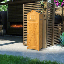 Load image into Gallery viewer, Armoire de Jardin en Bois Impermable avec Toit Abri de Jardin avec Table Pliable tagres et 8 Crochets 75x50x180,5CM -