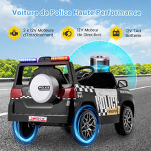Load image into Gallery viewer, Voiture de Police Electrique Alimente par Batterie 12 V/7 A Tlcommande Connexion Sans Fil Musique Klaxon Sirne Lumires LED Blanc -