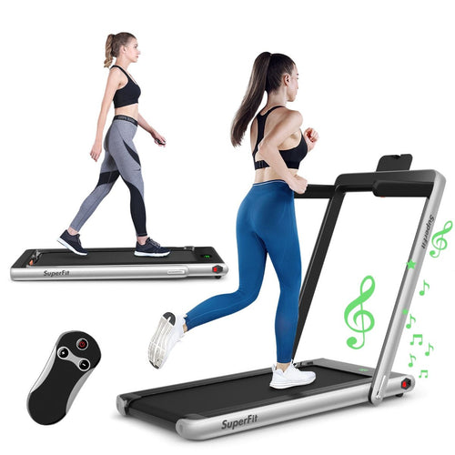 2 en 1 Tapis de Course Electrique Pliable 1 à 12 Km/H avec Haut-parleur Bluetooth Télécommande Moteur 0,75HP Vert/Blanc/Noir/Rouge/Or/Noir et Argenté/Bleu -