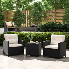 Load image into Gallery viewer, Ensemble de Meubles 3 Pices de Patio en Rotin Charge 180KG Salon de Jardin 2 Fauteuils Table Basse avec Plateau Noir/Beige/Blanc -