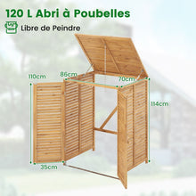 Load image into Gallery viewer, Abri à Poubelle en Bois de 120 L Abri pour Outils d'Extérieur avec Couvercle Ouvrable Doubles Portes Loquet de Verrouillage Naturel -