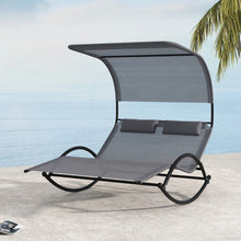 Load image into Gallery viewer, Chaise Longue Double Chaise à Bascule pour 2 Personnes 2 Appui-Têtes Amovibles Cadre en Métal Robuste Lit de Repos Ergonomique 2 Places Gris/Noir/Beige -