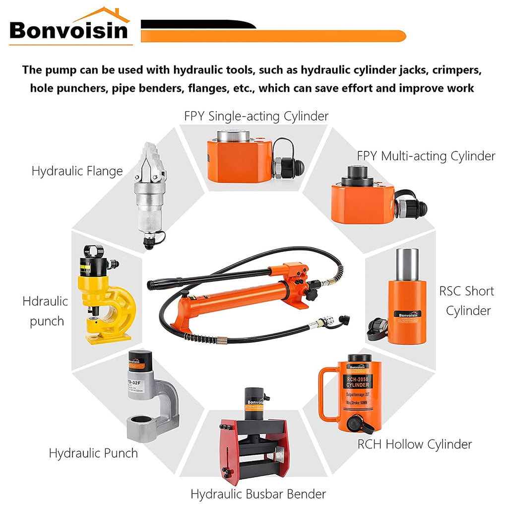 Bonvoisin CP-700 Pompe Hydraulique Manuelle avec Manomètre Haute Pression 700 kg/cm² Teneur en Huile 900cc pour des Outils Hydrauliques