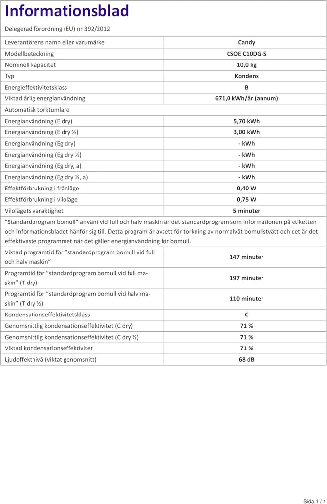 Sèche linge Condensation CSOEC10DG-S -