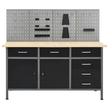 Load image into Gallery viewer, Etabli avec 4 panneaux muraux table de travail poste de travail stockage rangement d'outils 160 cm garage atelier pieds réglables en hauteur 02_0003666 -