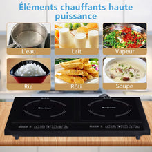 Load image into Gallery viewer, Double Plaque de Cuisson Electrique en Vitrocéramique 1800W+1800W 2 Zones 8 Niveaux de Température/Puissance Variables Noir -