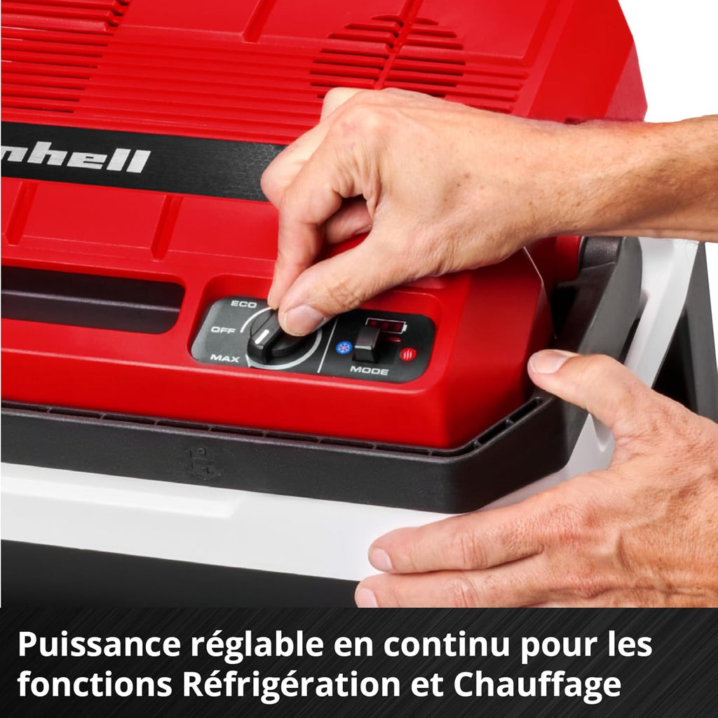 Einhell Glacière portable sans fil TE-COL 18/27 Li-Solo Power X-Change (18 V, 27 l, refroidit et maintient au chaud, mode hybride 12 V pour la voiture et 230 V sur secteur, avec poches, sans batterie)