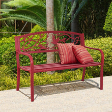 Load image into Gallery viewer, Banc de Jardin en Fer Résistant de Haute Qualité Style Contemporain 2-3 Places Parfait pour Extérieur 127x60x88cm Rouge -