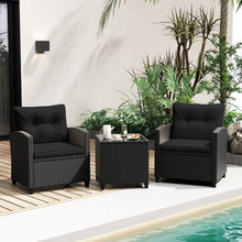 Load image into Gallery viewer, Ensemble de Meubles 3 Pièces de Patio en Rotin Charge 180KG Salon de Jardin 2 Fauteuils Table Basse avec Plateau Noir/Beige/Blanc -