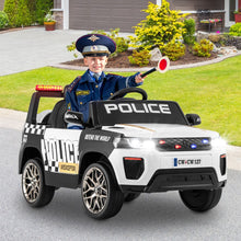 Load image into Gallery viewer, Voiture de Police Electrique Alimente par Batterie 12 V/7 A Tlcommande Connexion Sans Fil Musique Klaxon Sirne Lumires LED Blanc -