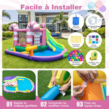 Load image into Gallery viewer, 9 en 1 Château Gonflable en Forme Bonbons avec Toboggan Maison de Saut Gonflable avec Pistolet à Eau Charge 90kg pour 2 Enfants de 3-10 Ans -