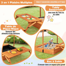Load image into Gallery viewer, Bac à Sable en Bois pour Enfants avec Couvercle Aire de Jeux avec Table Sensorielle Pliable &amp; Banc Parasol Ajustable pour 3+ Ans Naturel -