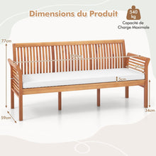 Load image into Gallery viewer, Banc de Terrasse en Bois 3 Places Banc en Acacia de 159 cm de Long avec Coussins d'Assise Doux Dossier et Accoudoirs Ergonomiques Blanc -