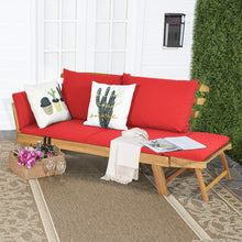 Load image into Gallery viewer, Chaise Longue Convertible avec Coussin Canapé de Jardin 2 en 1 en Bois d’Acacia avec Accoudoir Réglable pour Patio Piscine Jardin Blanc/Gris/Bleu/Rouge -