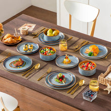 Load image into Gallery viewer, vancasso ONION Assiettes Service de Table 24 Pièces pour 8 Personnes, Service Complet en Grès - 8 Assiettes Plates, 8 Dessert et 8 Bols - Adapté au Micro-Ondes, Glaçure Gris Bleu