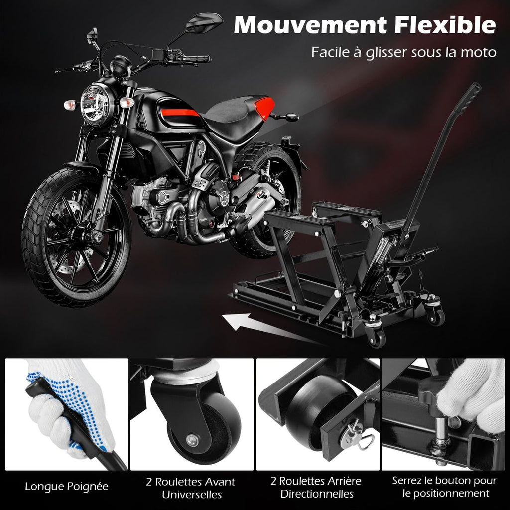 Cric Hydraulique pour Moto Capacité de 680 kg Table Élévatrice Moto Plateforme Réglable en Hauteur sur 3 Niveaux Rouge/Noir -
