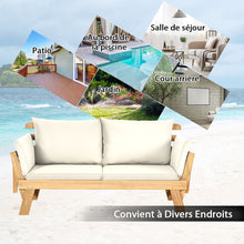 Load image into Gallery viewer, Chaise Longue Convertible avec Coussin Canapé de Jardin 2 en 1 en Bois d’Acacia avec Accoudoir Réglable pour Patio Piscine Jardin Blanc/Gris/Bleu/Rouge -