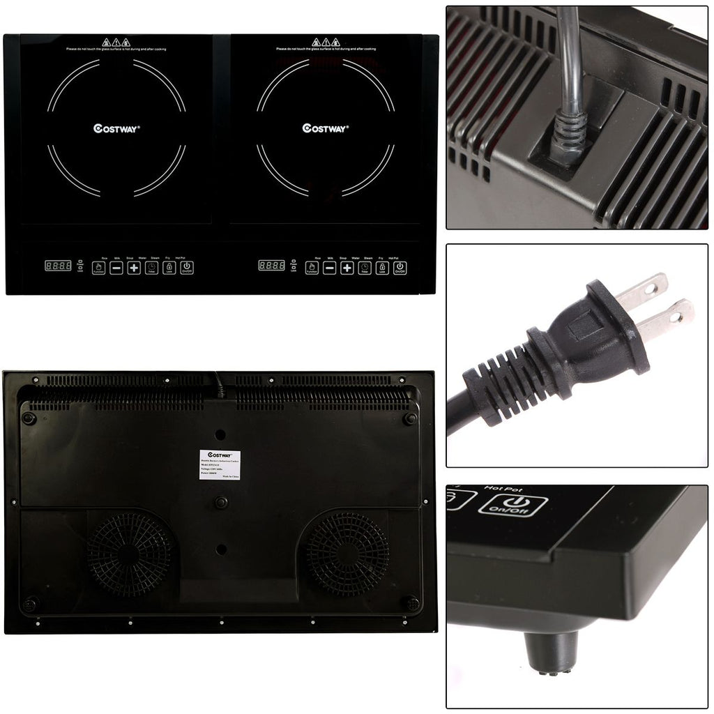 Double Plaque de Cuisson Electrique en Vitrocramique 1800W+1800W 2 Zones 8 Niveaux de Temprature/Puissance Variables Noir -