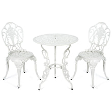 Load image into Gallery viewer, Ensemble Table et 2 Chaises pour Jardin en Aluminium en Forme de Rose Blanc Résistant aux Intempéries -