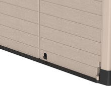 Load image into Gallery viewer, Duramax StoreAway 1200L Plastic Garden Shed/ Flat Lid,Outdoor Storage Shed,Wheelie Bin Hideaways,Wheelie bin box,Durable Construction,Ideal for Bikes,BBQs &amp; 2x 240L Bins,145x85x125 cm,Brown