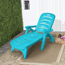 Load image into Gallery viewer, Chaise Longue Pliable Dossier Inclinable à 5 Positions avec Roues Intégrées pour Terrasse Jardin Piscine 150 kg Gris/Blanc/Bleu -