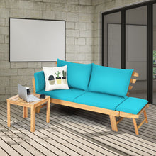 Load image into Gallery viewer, Chaise Longue Convertible avec Coussin Canapé de Jardin 2 en 1 en Bois d’Acacia avec Accoudoir Réglable pour Patio Piscine Jardin Blanc/Gris/Bleu/Rouge -