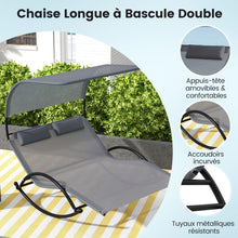 Load image into Gallery viewer, Chaise Longue Double Chaise à Bascule pour 2 Personnes 2 Appui-Têtes Amovibles Cadre en Métal Robuste Lit de Repos Ergonomique 2 Places Gris/Noir/Beige -