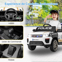 Load image into Gallery viewer, Voiture de Police Electrique Alimente par Batterie 12 V/7 A Tlcommande Connexion Sans Fil Musique Klaxon Sirne Lumires LED Blanc -