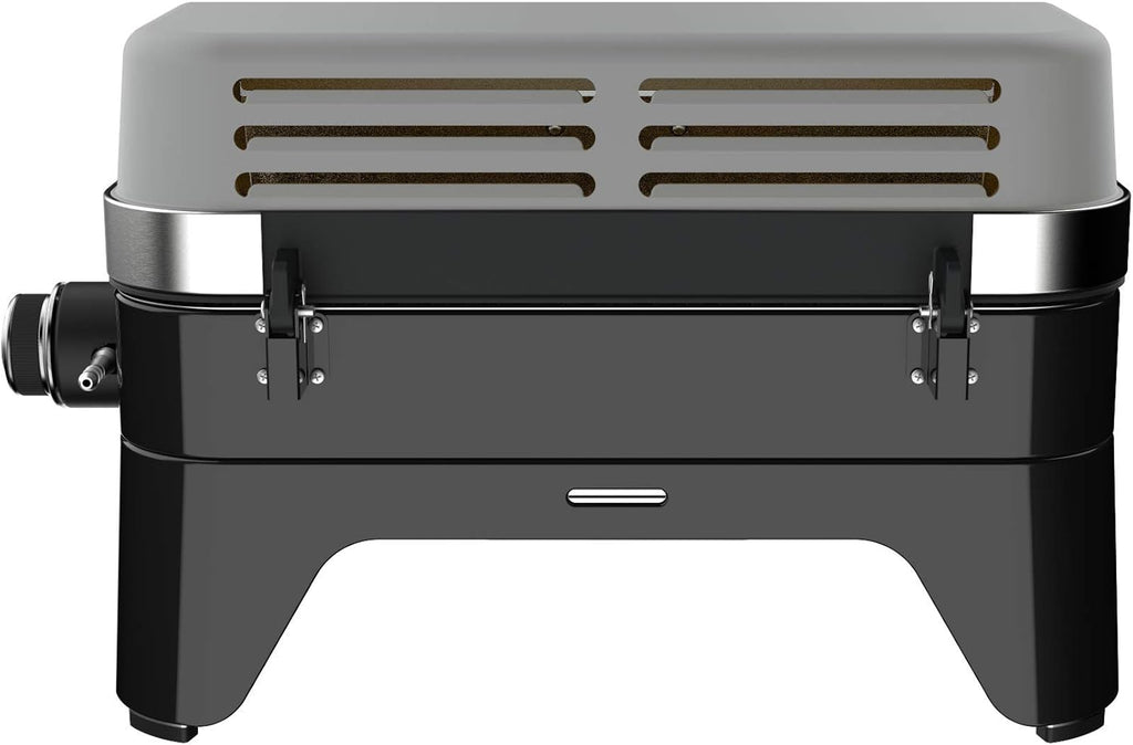 Attitude2go,Barbecue de Table  Faible fume,BBQ Portable, Couvercle,thermomtre,et Grille en Fonte,Alimentation : Cartouche de gaz CV 470 Plus,Gris