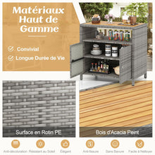 Load image into Gallery viewer, Armoire de Rangement Exterieur en Rotin Armoire de Jardin avec Plateau en Bois d'Acacia Compartiment Ouvert Buffet à 2 Portes -